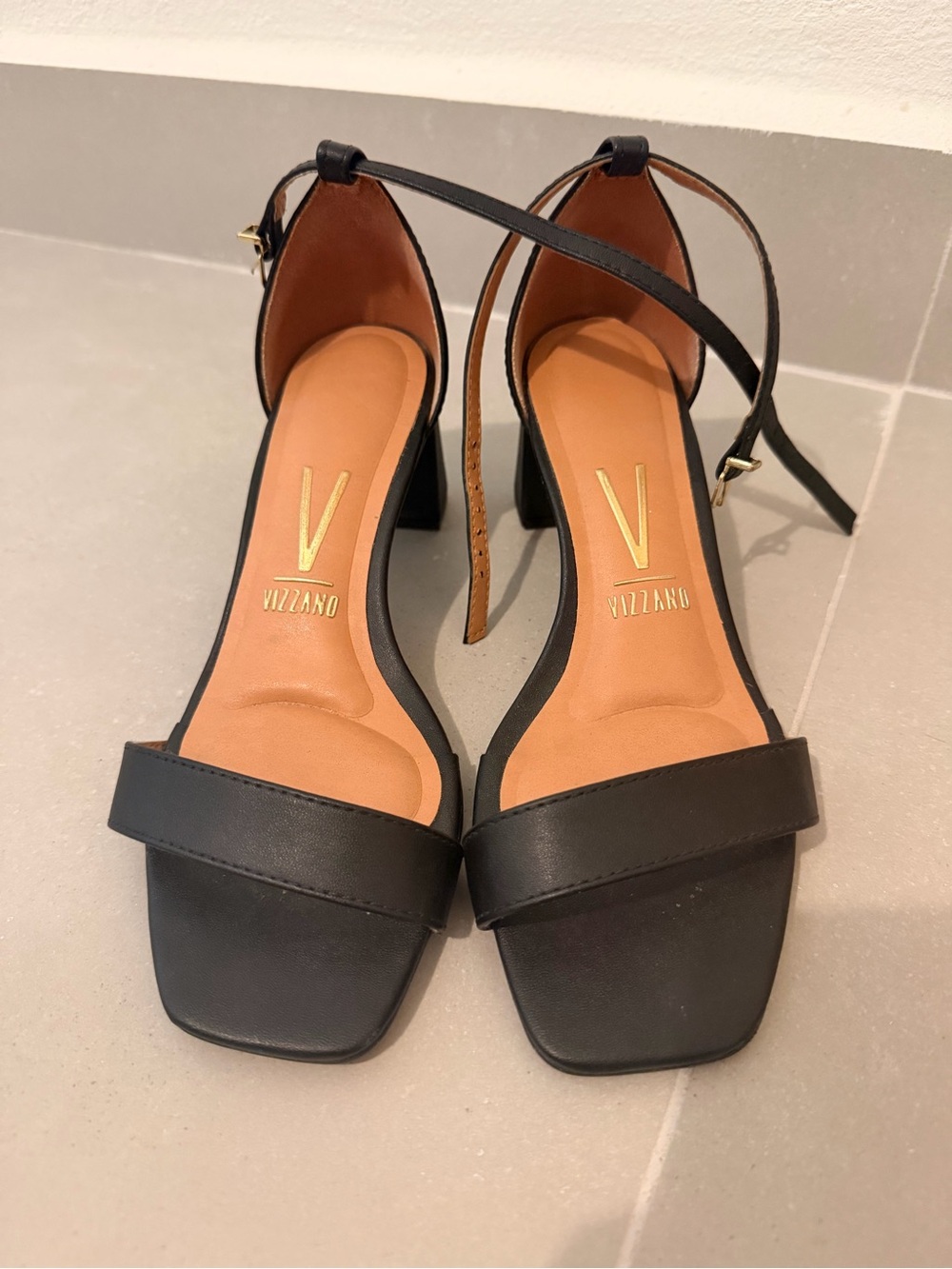 Vizzano Black Square-Toe Ankle-Strap Block Sandals